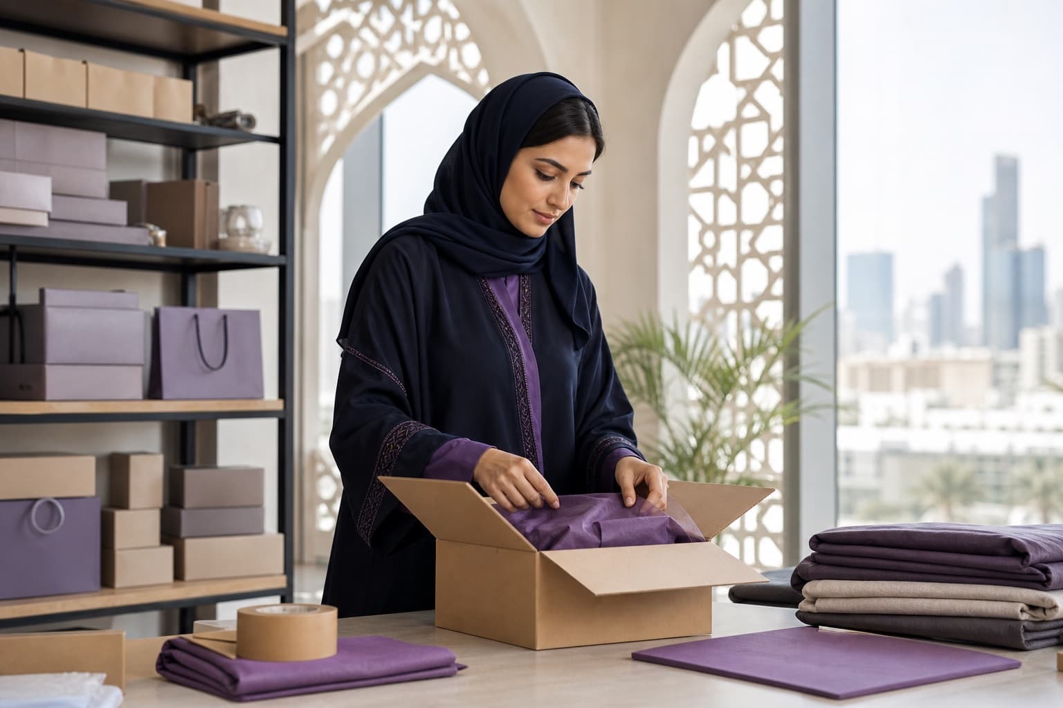 Saudi Togaar merchant preparing customer orders